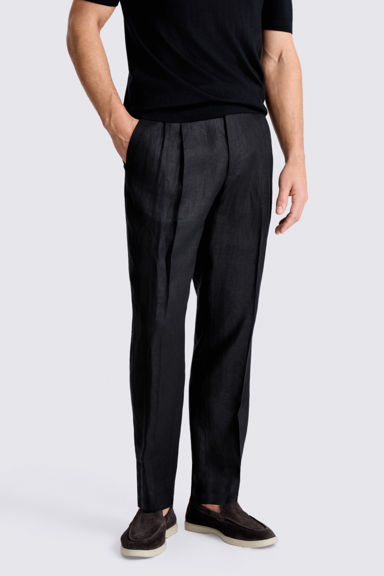 Black Linen Pleated Trousers