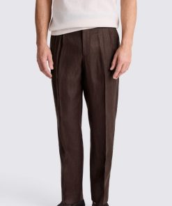 Burgundy Linen Pleated Trousers