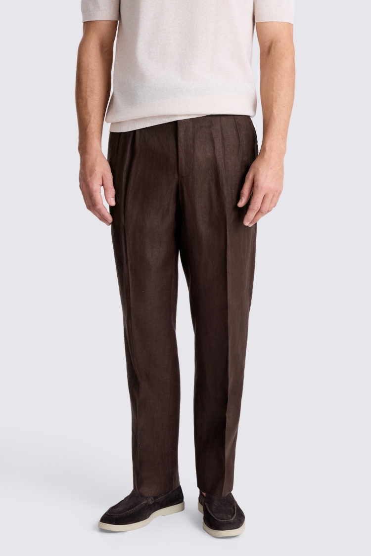 Burgundy Linen Pleated Trousers