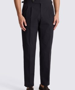 Black Cotton Pleated Trousers