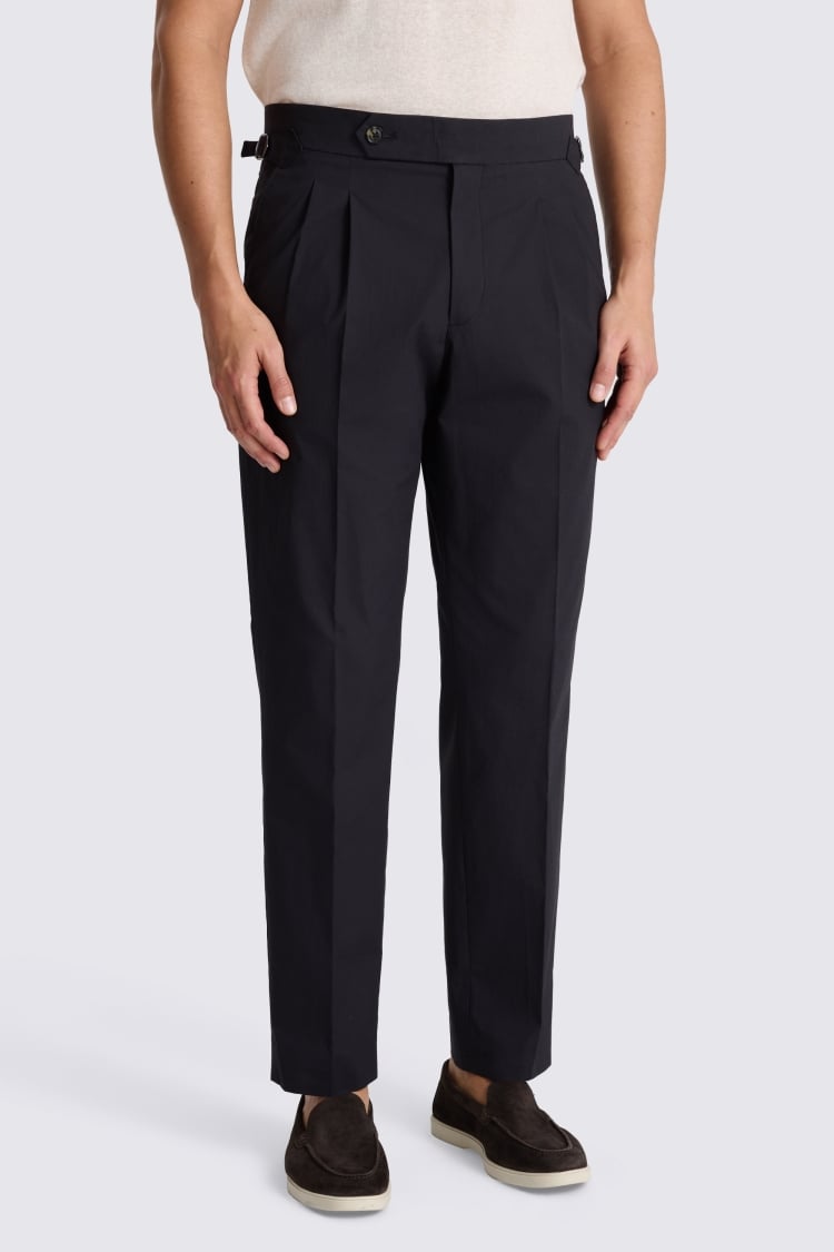 Black Cotton Pleated Trousers