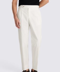 White Cotton Pleated Trousers
