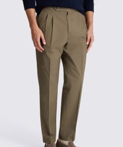 Taupe Cotton Pleated Trousers