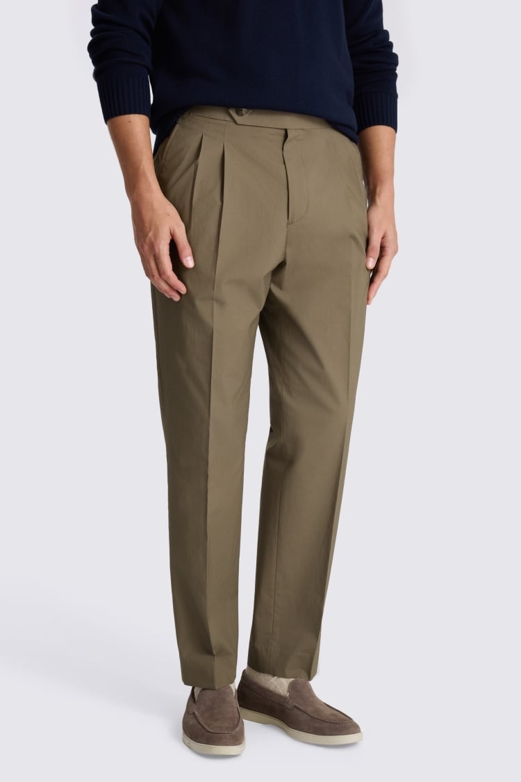 Taupe Cotton Pleated Trousers