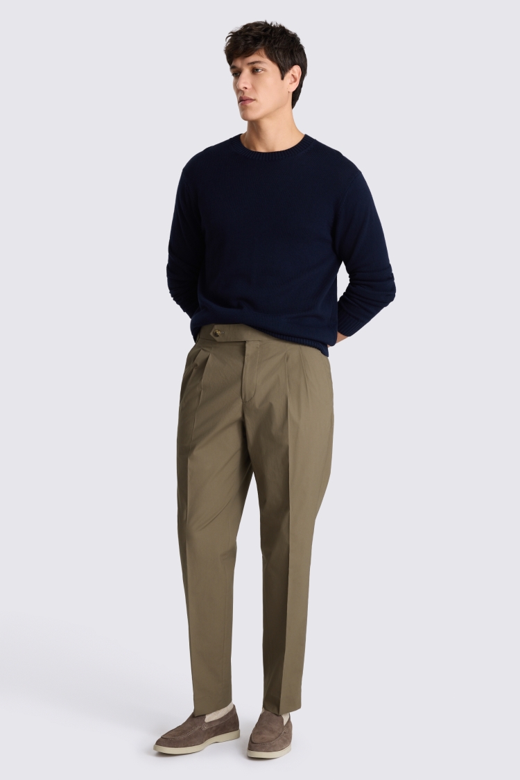 Taupe Cotton Pleated Trousers - Image 4
