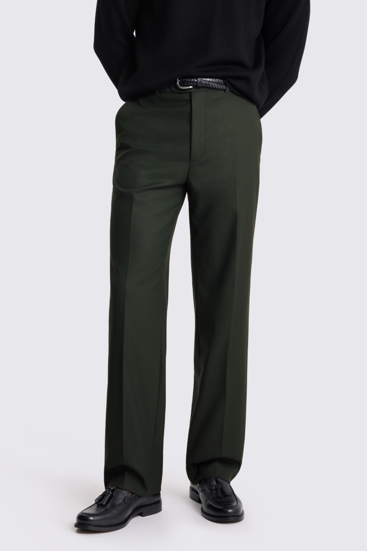 Khaki Relaxed Fit Flannel Trousers