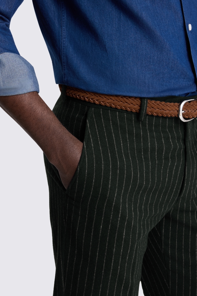 Green Taupe Tailored Fit Stripe Trouser - Image 3