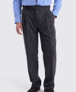 Charcoal Flannel Pleated Trousers