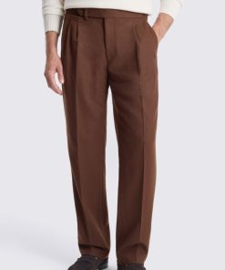 Dark Chestnut Flannel Pleated Trousers