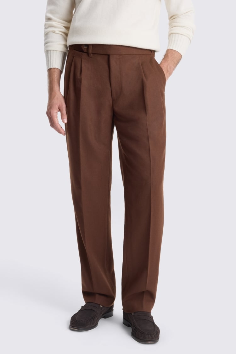 Dark Chestnut Flannel Pleated Trousers
