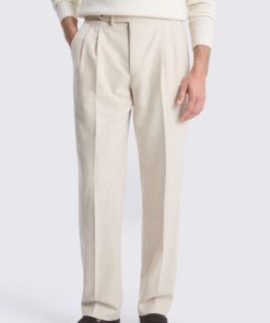 Neutral Flannel Pleated Trousers