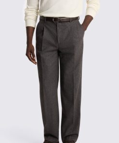 Charcoal Flannel Wide Leg Pleated Trousers