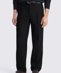 Black Flannel Wide Leg Pleated Trousers