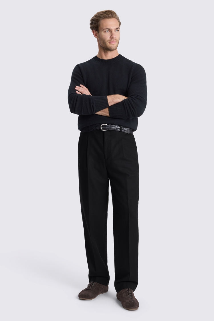 Black Flannel Wide Leg Pleated Trousers - Image 4