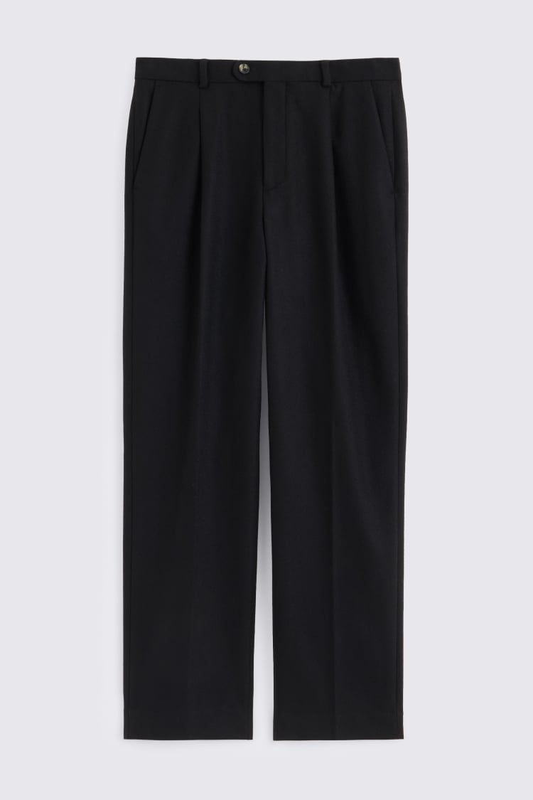 Black Flannel Wide Leg Pleated Trousers - Image 5