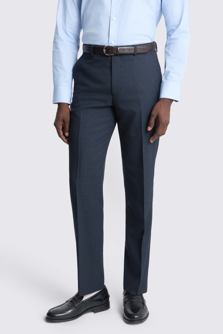 Dark Navy Tailored Fit Puppytooth Trousers